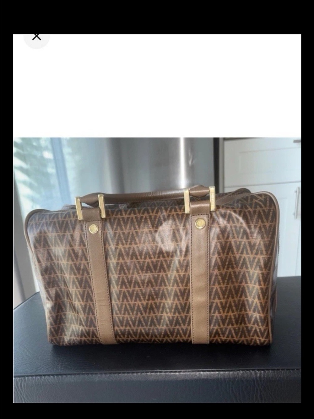 Mario Valentino Brown Monogram Satchel with Gold-Tone Accents - Picture 6 of 8